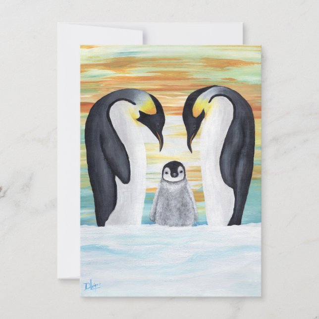 Familia Pingüino con Pingüino Bebé (Anverso)
