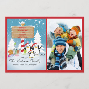 Familia Pingüino de 3 tarjetas de fotos navideñas