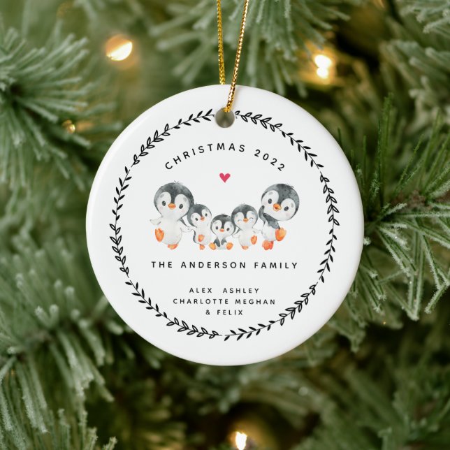 Familia Pingüino De Cinco Ornamentos Cerámicos (Árbol)