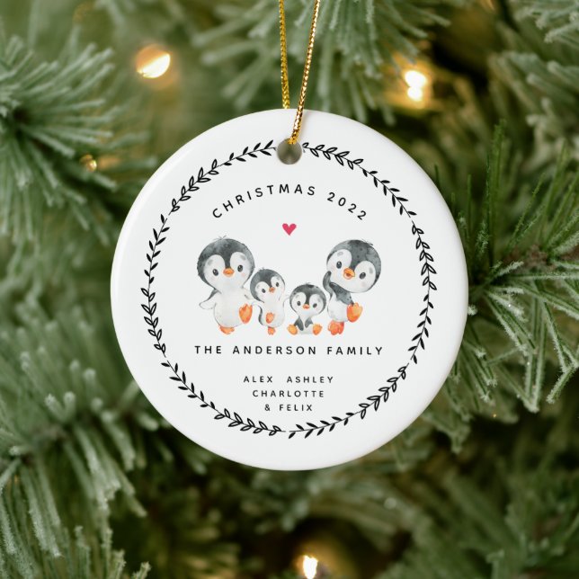 Familia Pingüino De Cuatro Ornamentos Cerámicos (Árbol)