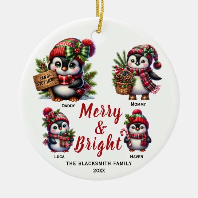 Familia Pingüino de Cuatro Ornamentos Cerámicos (Frente)