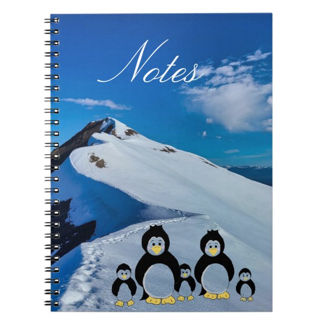 Familia pingüino en el cuaderno de nieve (Frente)