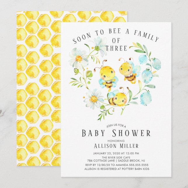 Familia pronto para ser de 3 invitaciones de Baby  (Anverso / Reverso)