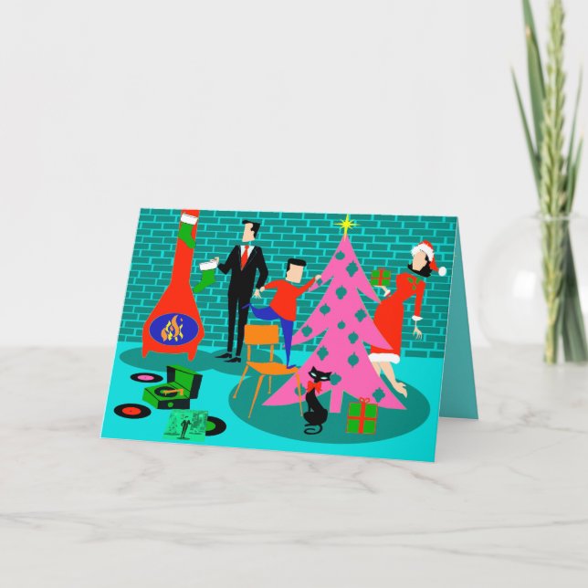 Familia Retro recortando la tarjeta de árbol de Na (Anverso)