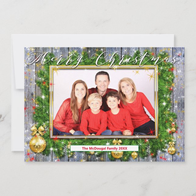 Familia Rusa Wreath Foto Feliz Navidad (Anverso)