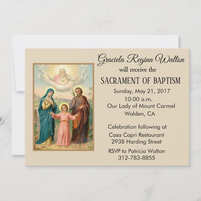 Familia Santo Bautista Jesús María José Invitación (Anverso)