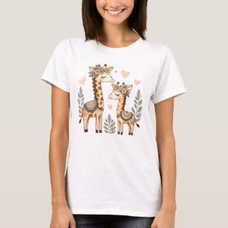 Familia sincera de Boho Giraffe con camiseta flora