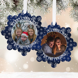 Familia Snowflakes Foto Tarjeta de ornamento de pa