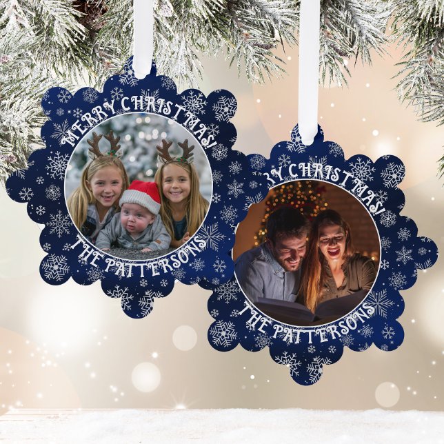 Familia Snowflakes Foto Tarjeta de ornamento de pa (Hang these ornaments on a Christmas tree or use them as a unique gift tag to your loved ones.)