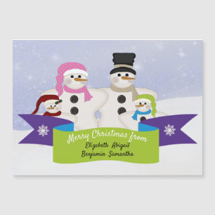Familia Snowman de 4 tarjetas magnéticas de vacaci