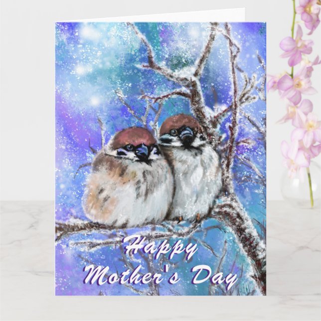 Familia Sparrows en la tarjeta del día de la madre (Orquídea)