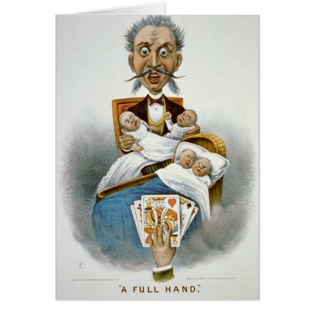 Familia Vintage, padre con bebés y mano de póquer (Frente)