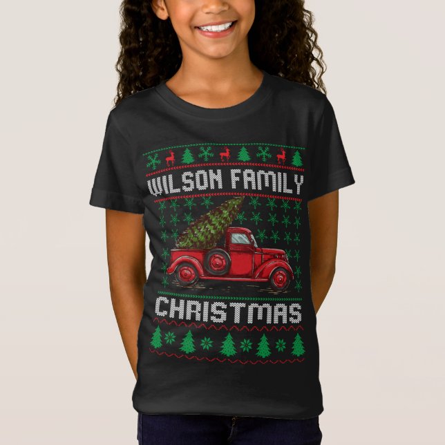 Familia Wilson Navidades feos Sweater Red Truck Fu (Anverso)