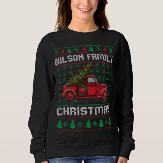 Familia Wilson Navidades feos Sweater Red Truck Fu