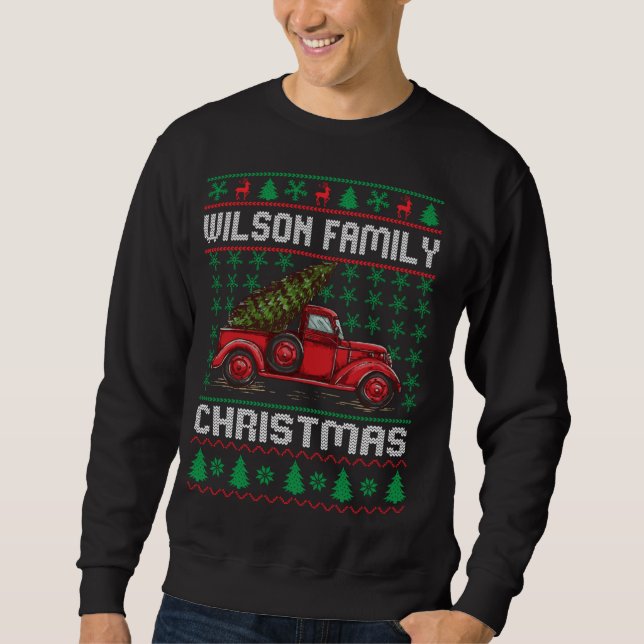 Familia Wilson Navidades feos Sweater Red Truck Fu (Anverso)