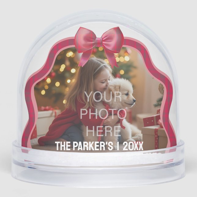 Family Holiday Snow Globe - Red Plaid Bow (Anverso)