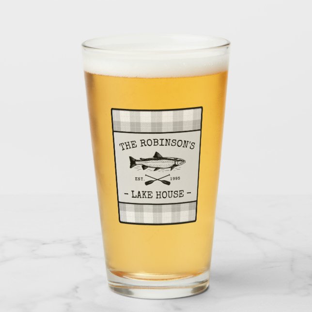 Family Lake House Oars Fish Rústico White Plaid (Anverso (lleno))