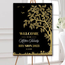 Family reunion welcome sign 20XX Black and gold 