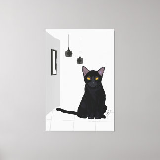 Famoso gato negro pintando arte de pared impreso