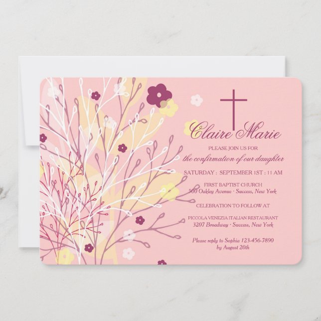 Fanciosa invitación floral religiosa (Anverso)