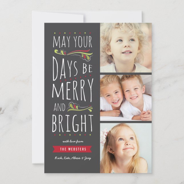 Fanciosa tarjeta de Navidades de fotos Merry & Bri (Anverso)
