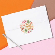 Fancioso Pegatina redondo clásico de vegetación fl