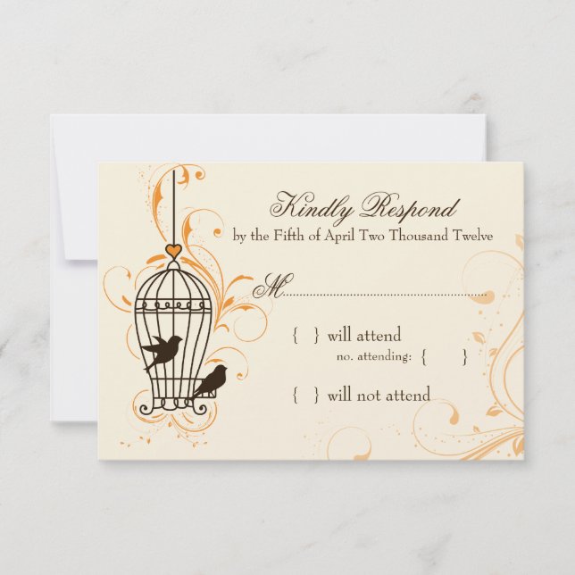 Fancioso Swirls Birdcage Naranja y Brown RSVP (Anverso)