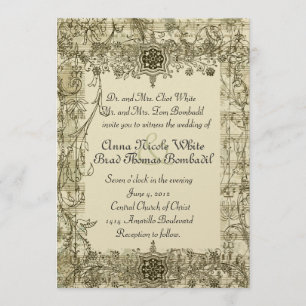 Fancy Antique Music Wedding Invitación