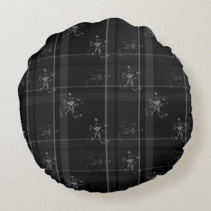 Fancy Black Plaid Algodón Redondo Cojín (16")