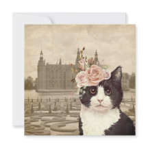 Fancy Cat y la tarjeta de saludo plana Castle