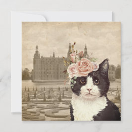 Fancy Cat y la tarjeta de saludo plana Castle