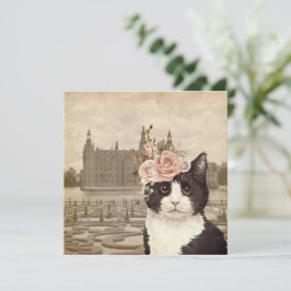 Fancy Cat y la tarjeta de saludo plana Castle