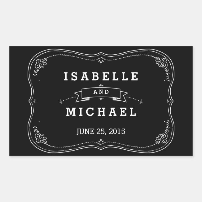 Fancy Chalkboard Vintage Wedding Pegatina (Anverso)