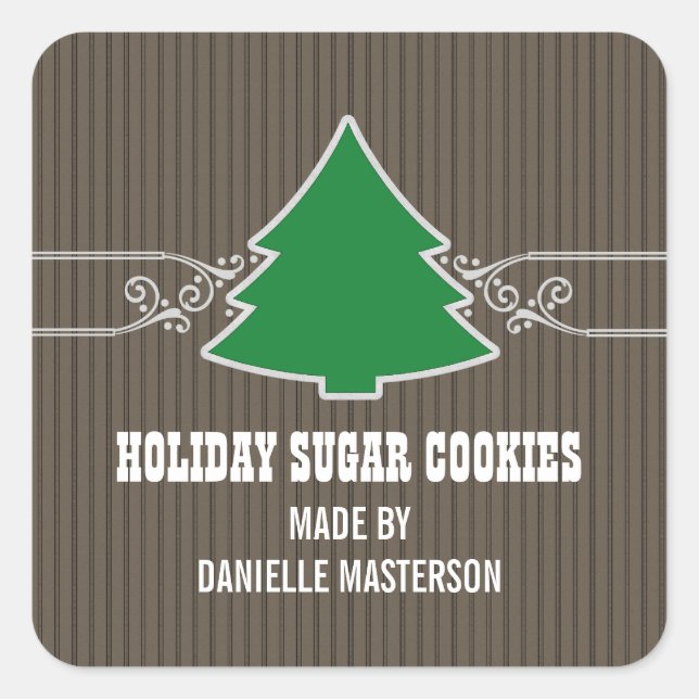 Fancy Christmas Tree Swirls Baking Pegatinas (Anverso)