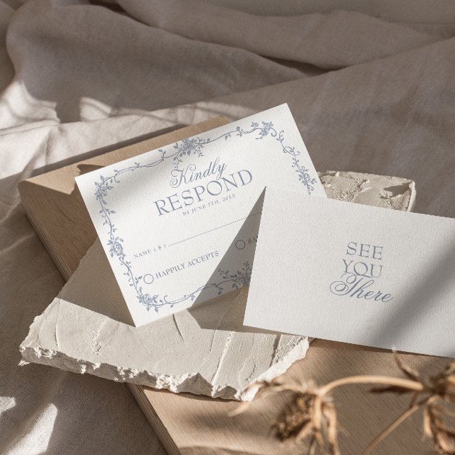 Fancy Dusty Blue Floral Boho Boda RSVP (Subido por el creador)