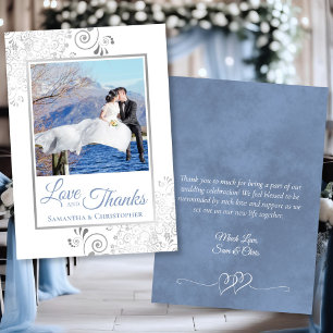 Fancy Dusty Blue Love Gracias Foto y Boda de notas