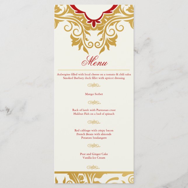 Fancy Florece el menú Golden Indian Arabic Boda (Anverso)