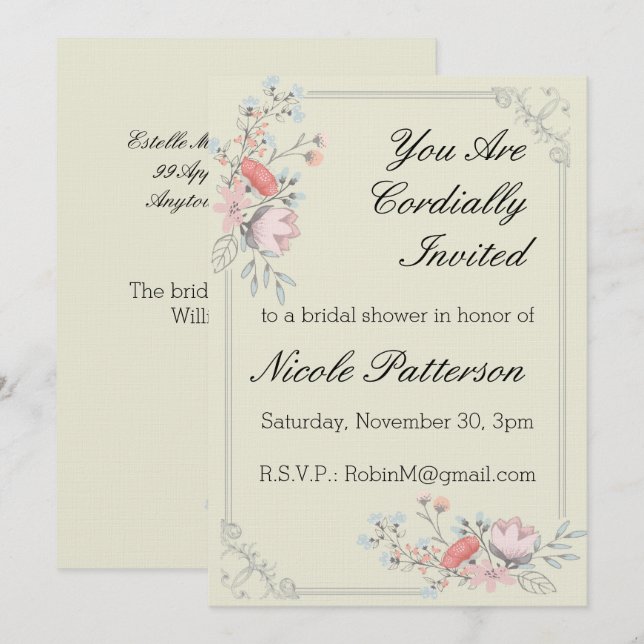 Fancy Frame 5x7 Bridal Shower Invitación (Anverso / Reverso)