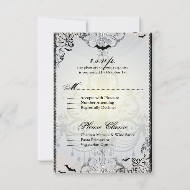 Fancy Gótica Bats Halloween Boda Tarjeta RSVP (Anverso)