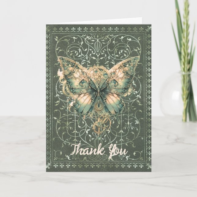 Fancy Green Steampunk Butterfly Tarjeta plegada (Anverso)