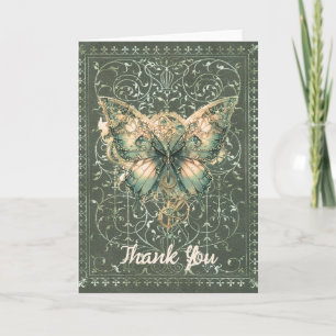 Fancy Green Steampunk Butterfly Tarjeta plegada