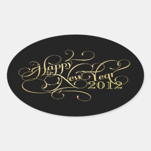Fancy Happy New Year Pegatinas - Oval
