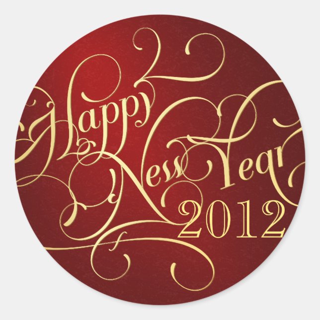 Fancy Happy New Year Pegatinas - Rojo y Oro (Anverso)