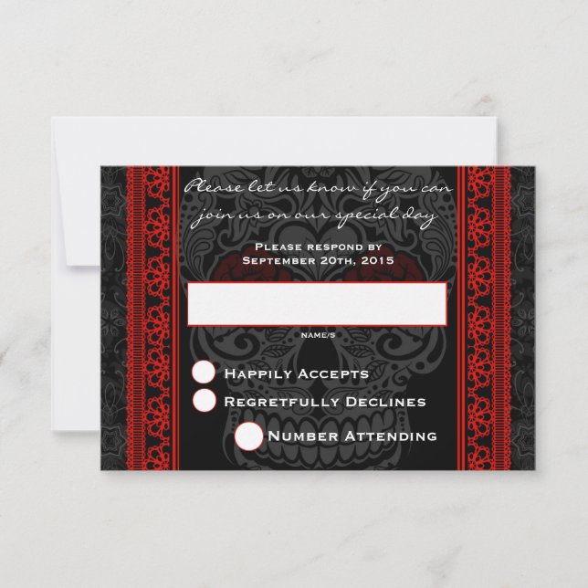 Fancy Lace Sugar Skull Day of the Dead RSVP in Red (Anverso)