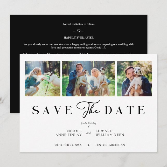 Fancy Minimalist Collage 3 Photos Couple Wedding (Anverso / Reverso)