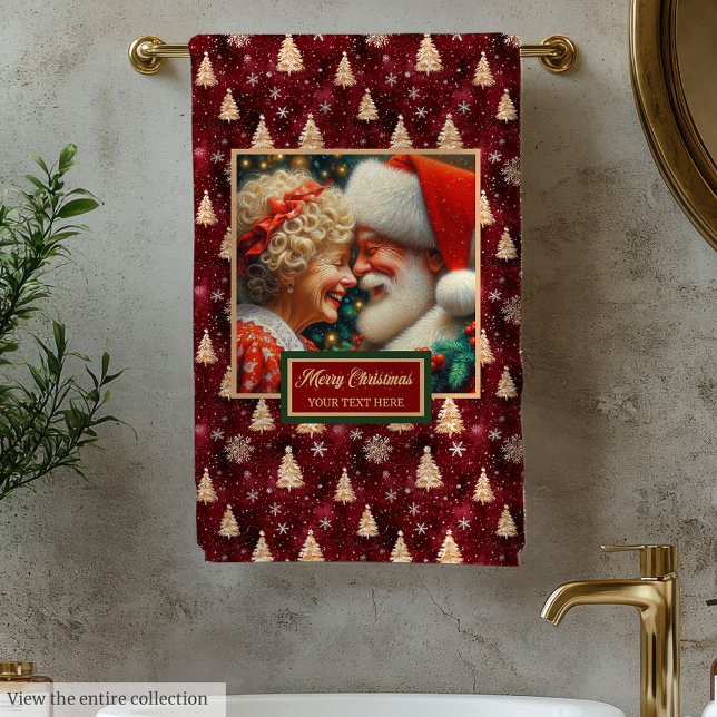 Fancy Mr. y Mrs. Claus Red Gold Bath Toalla (Fancy Mr. and Mrs. Claus Red Gold Bath Towel)