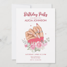 Fancy nail floral Birthday Party Invitación