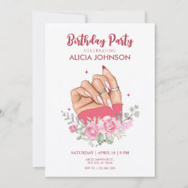 Fancy nail floral Birthday Party Invitación