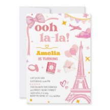 Fancy Pink Paris Eiffel Tower Invitación Gingham