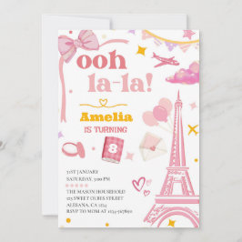 Fancy Pink Paris Eiffel Tower Invitación Gingham